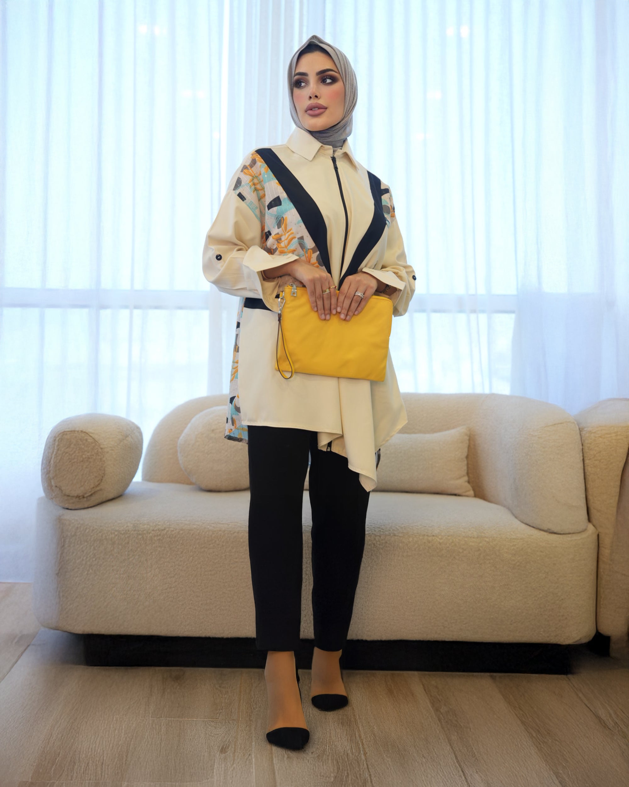 Shirt Model 1079 - Gabardine Cotton - Beige & Black