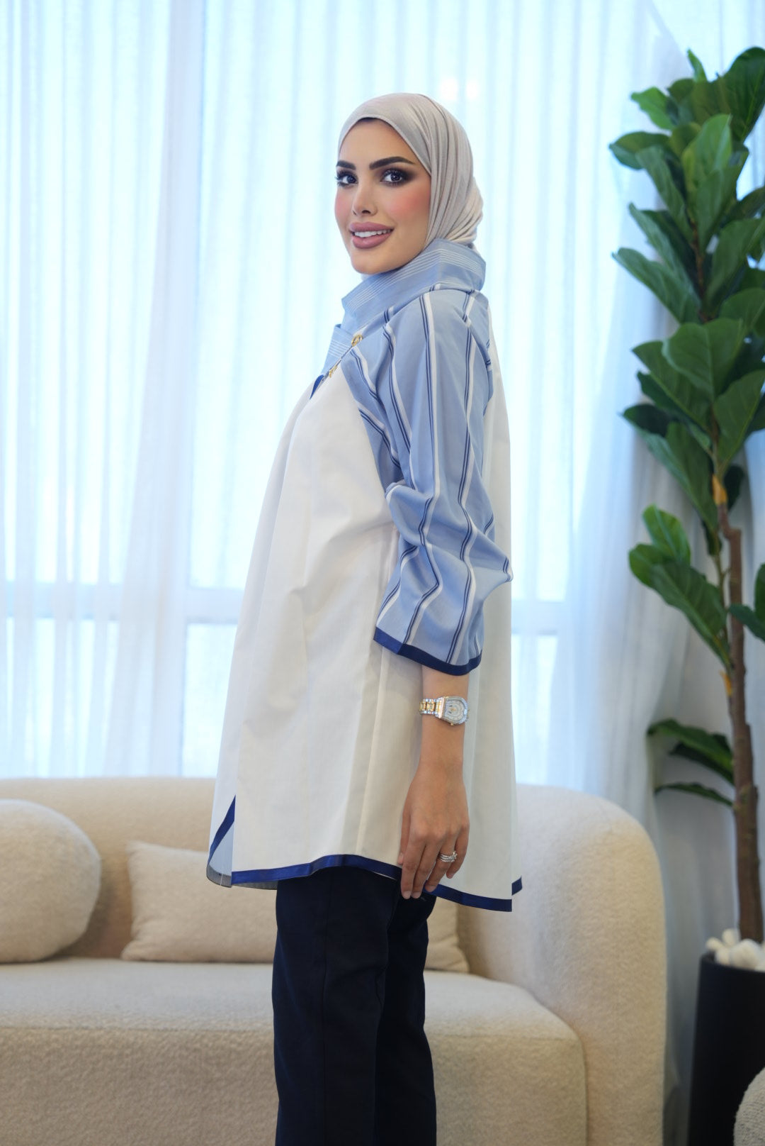 Shirt Model 1080 - Poplin - White & Blue