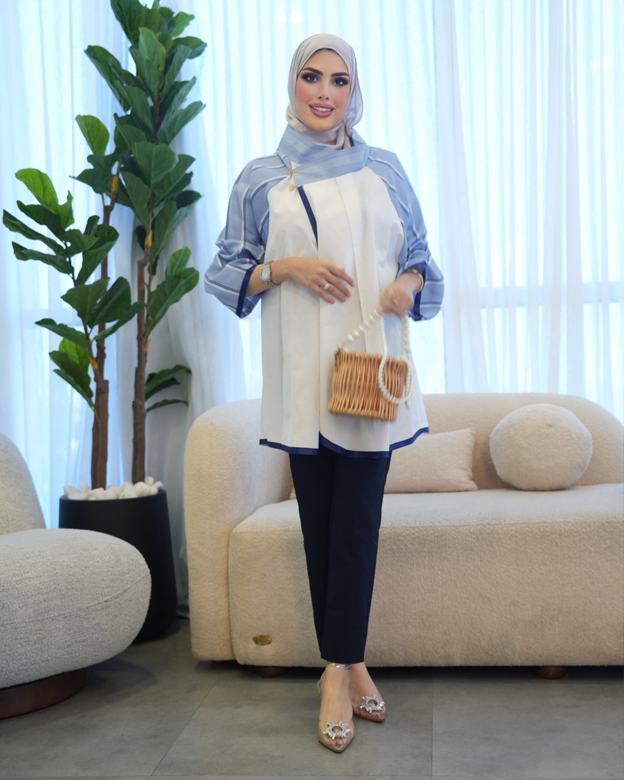 Shirt Model 1080 - Poplin - White & Blue