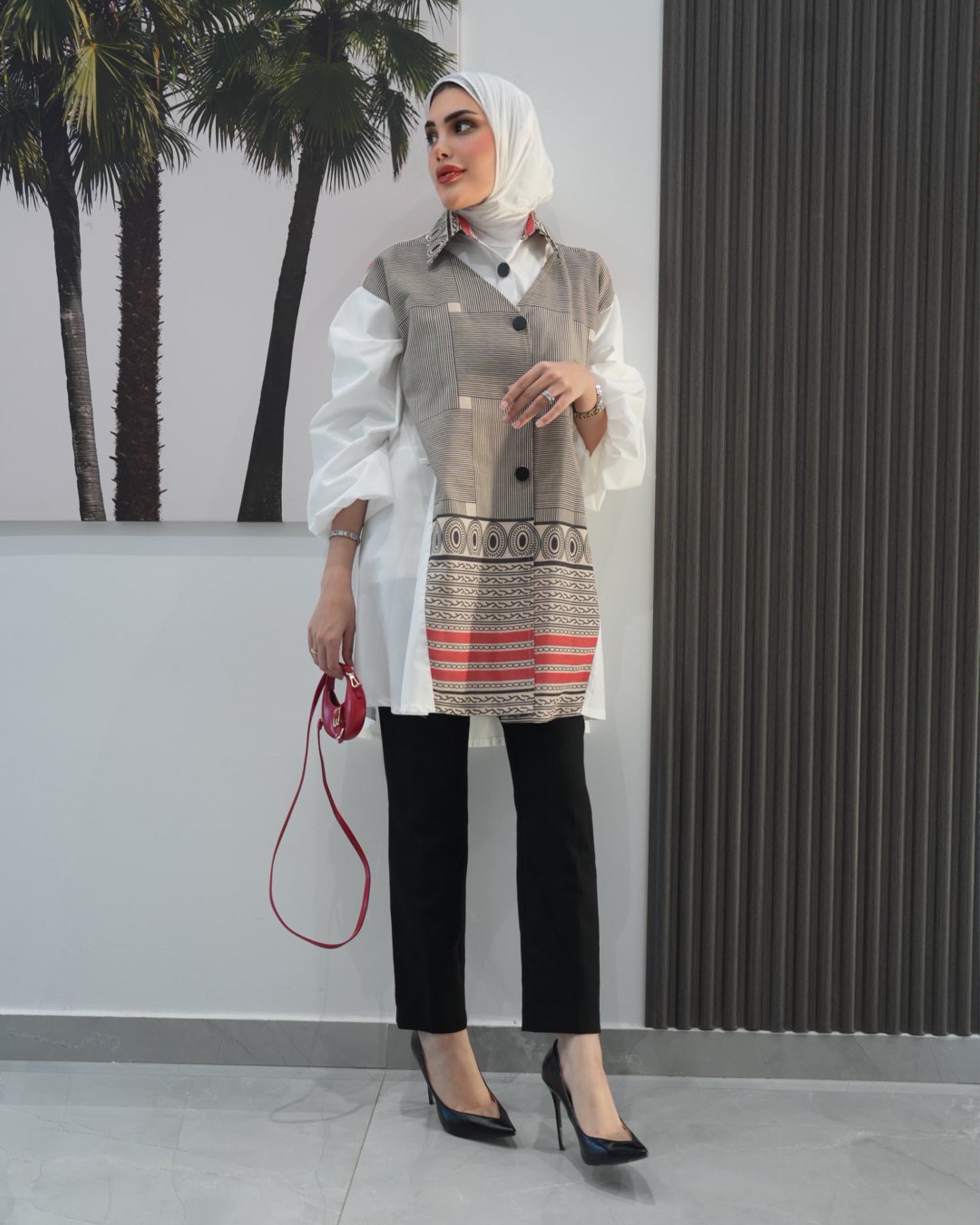 Shirt Model 1086 - Poplin & Linen - Beige & White