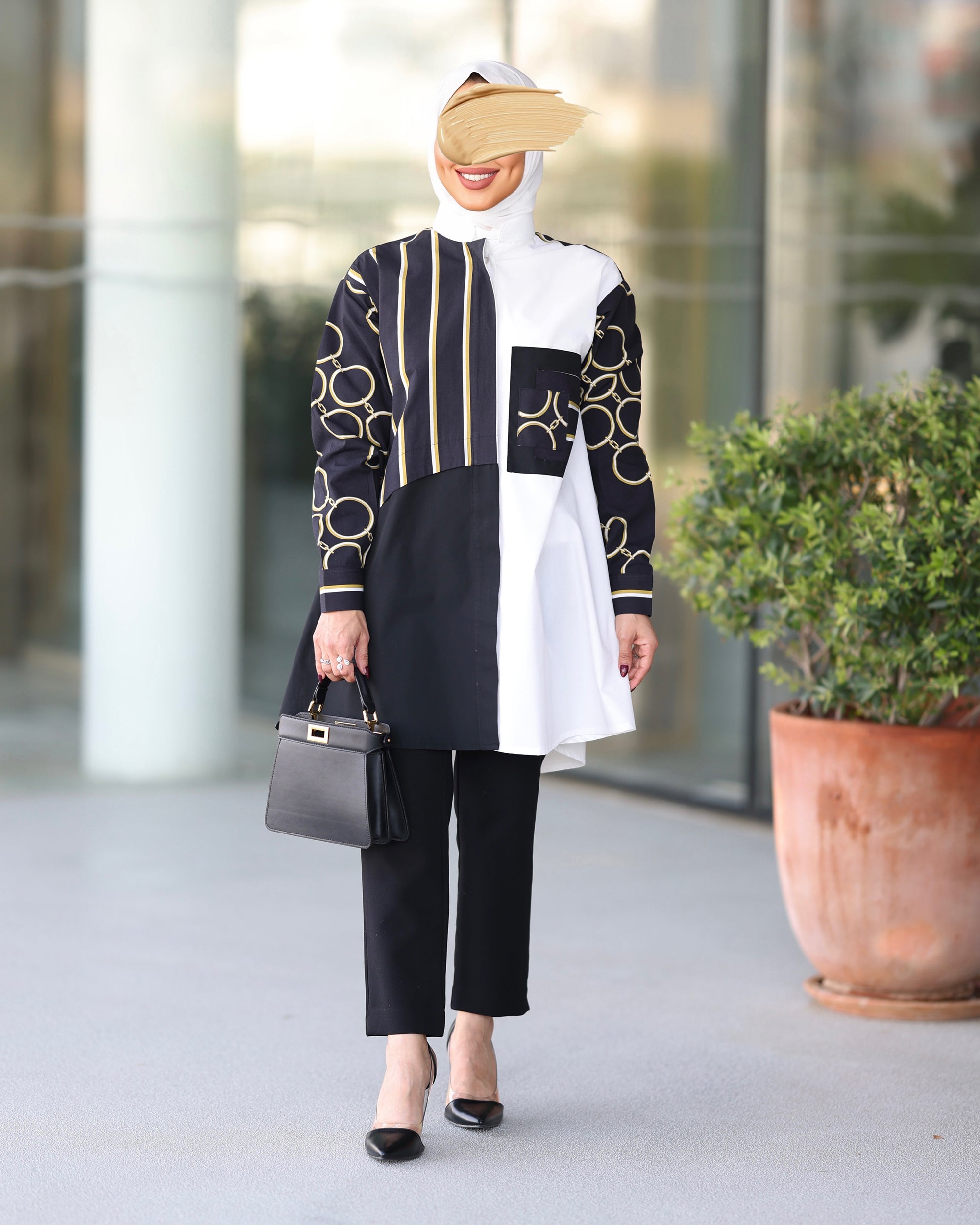 Shirt Model 1090 - Poplin & Cotton - Black & White