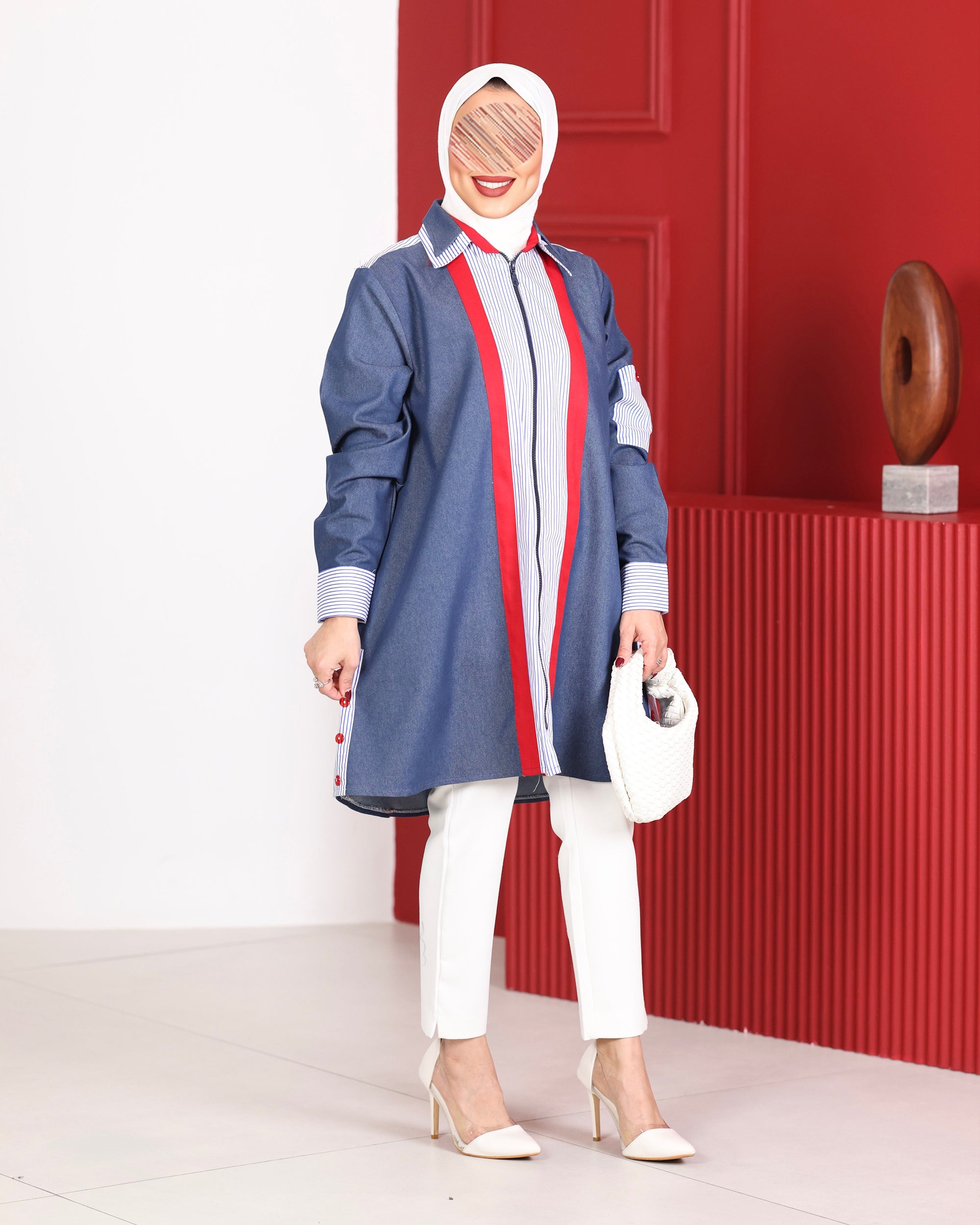 Shirt Model 1092 - Poplin & Jeans - Blue