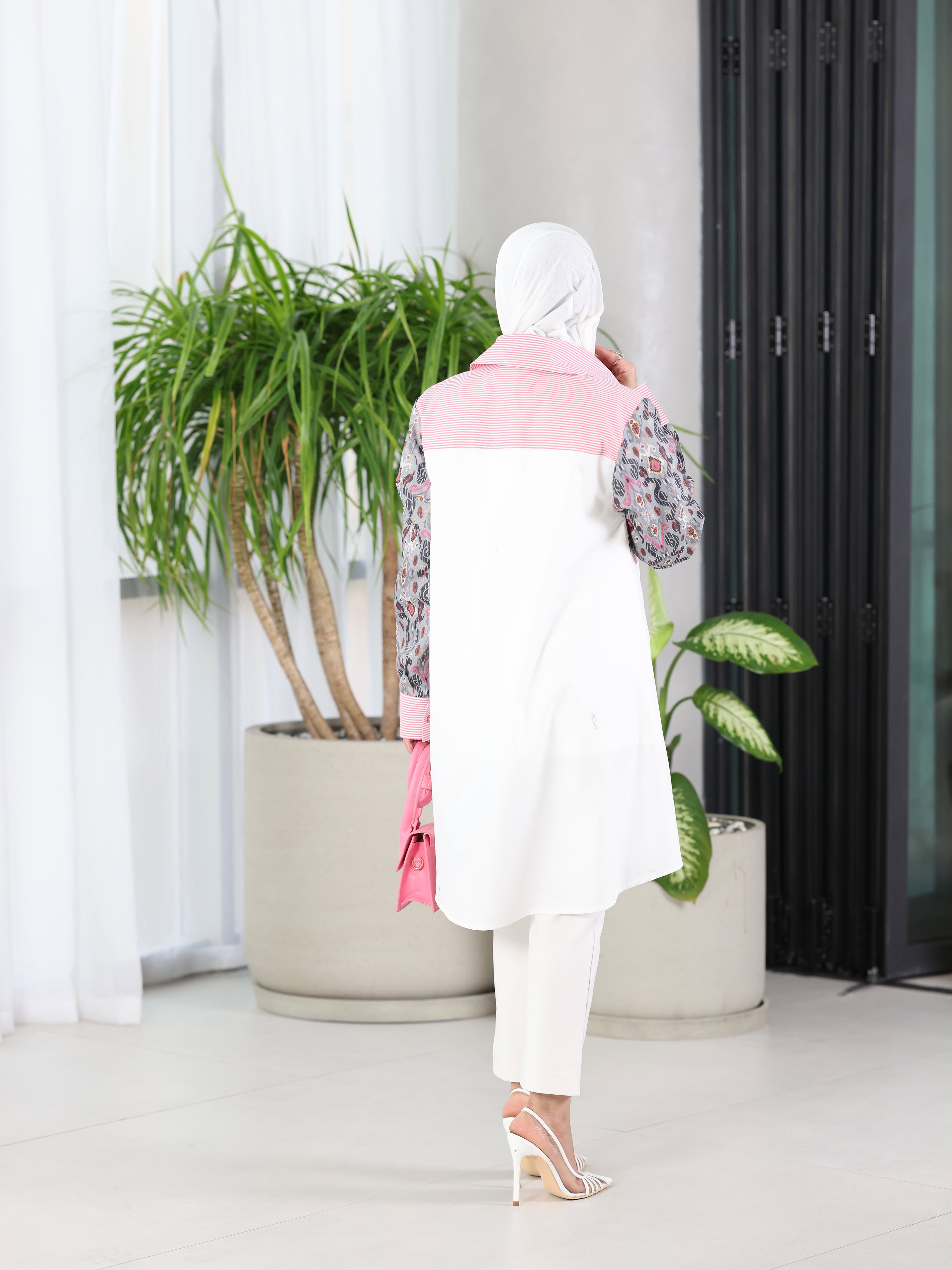 Shirt Model 1093 - Poplin - White & Pink