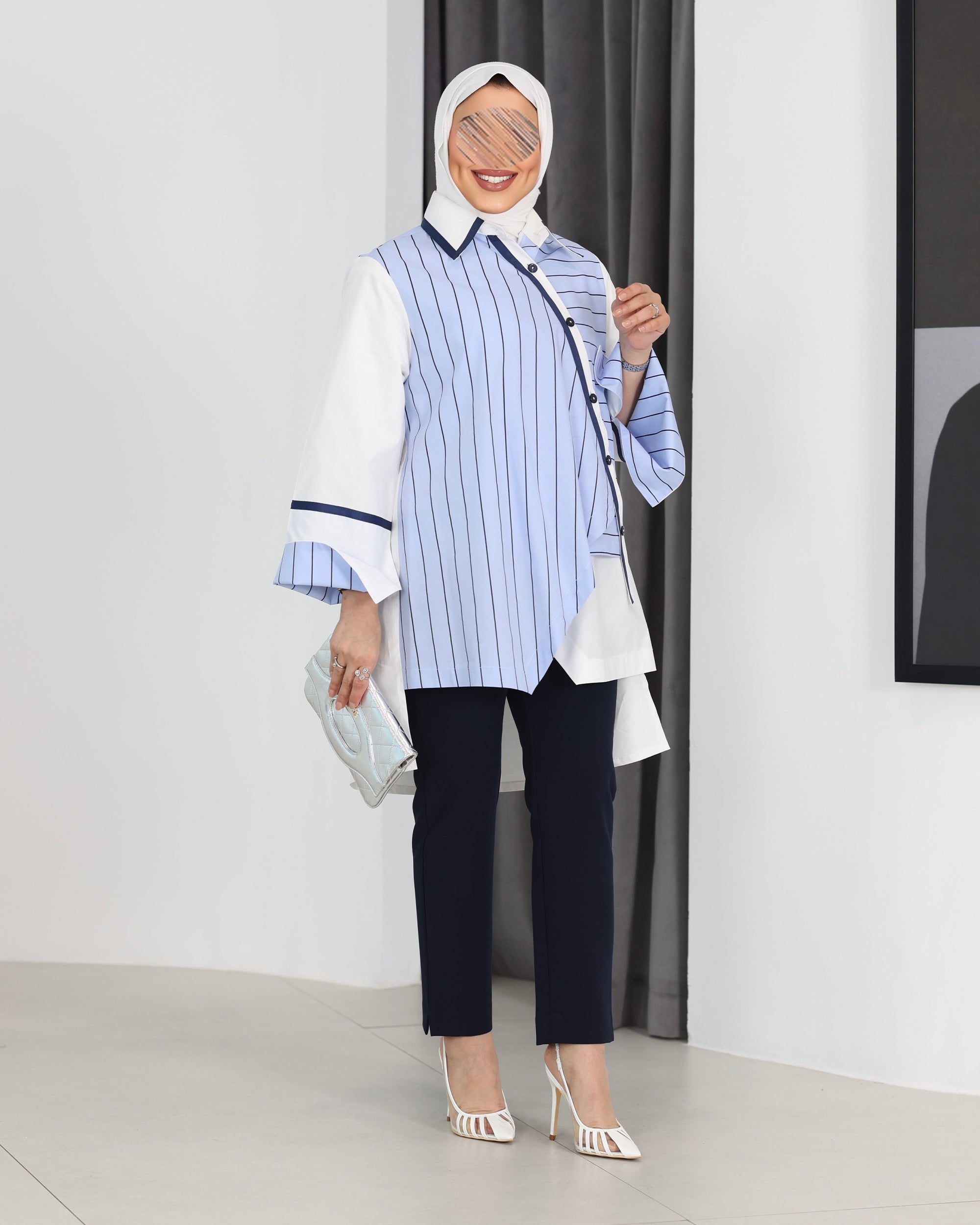 Shirt Model 1097 - Poplin - Blue & White