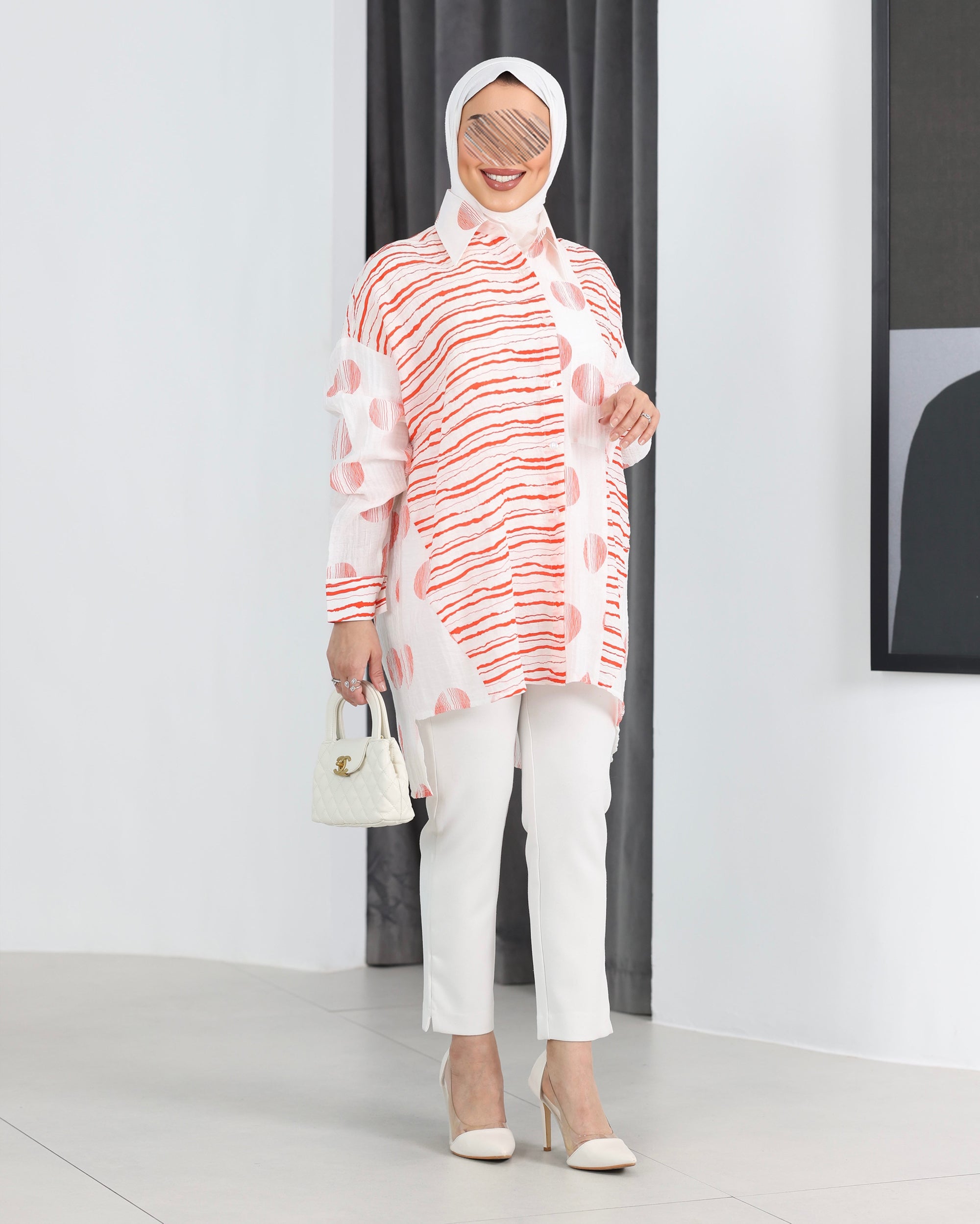 Shirt Model 1100 - Linen Crush - Pink & White