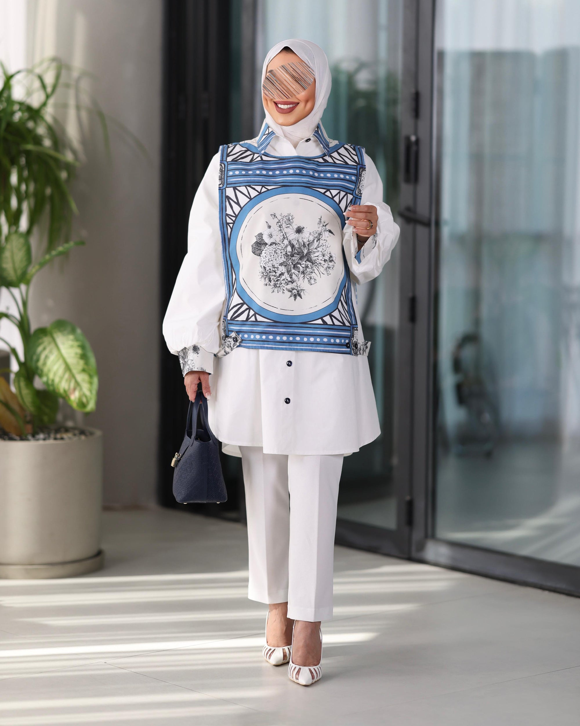 Shirt Model 1105 - Poplin - White & Blue