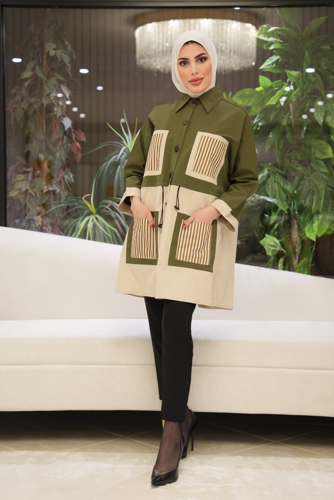 Shirt Model 1110 - Parachute - Olive & Cream Beige