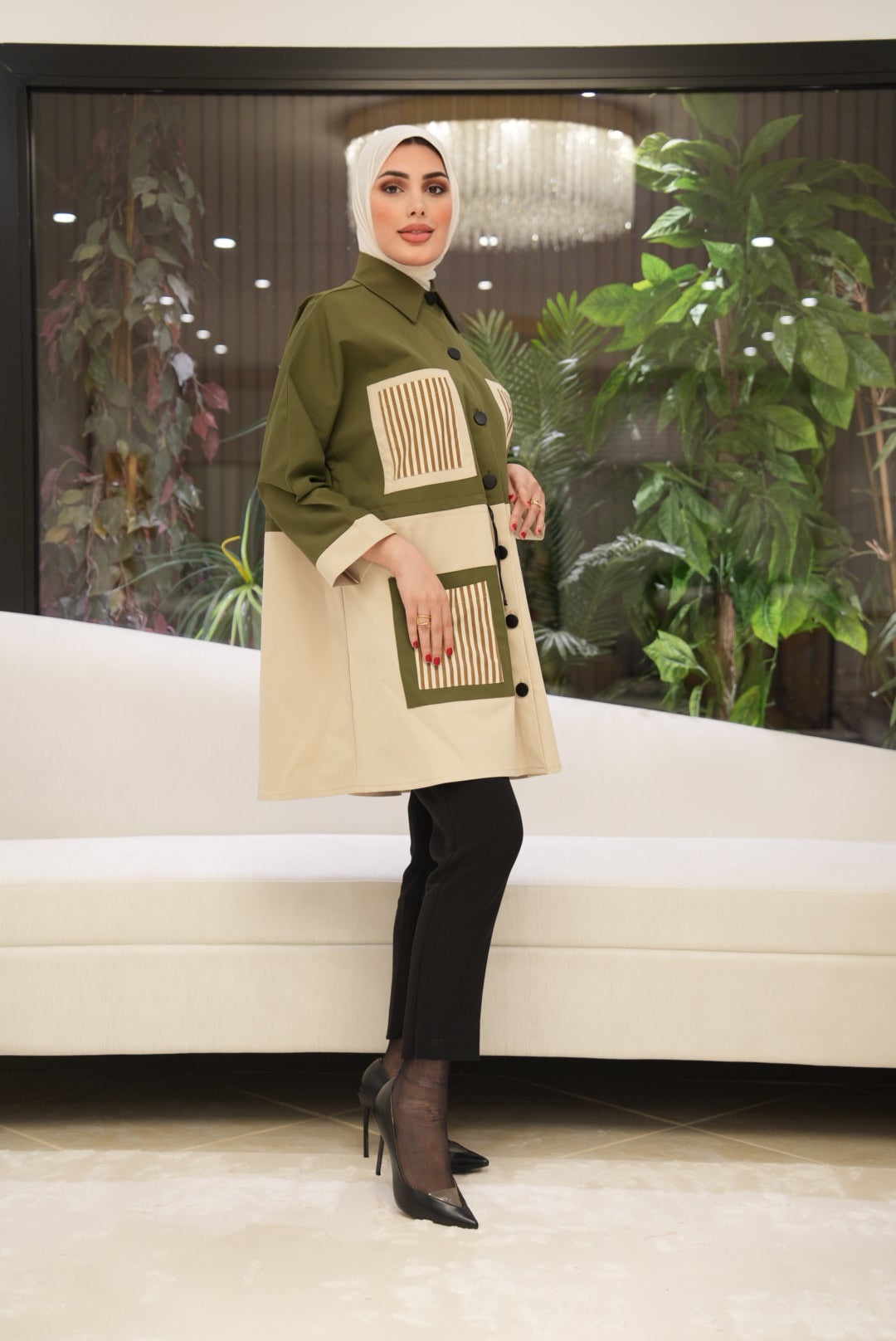 Shirt Model 1110 - Parachute - Olive & Cream Beige