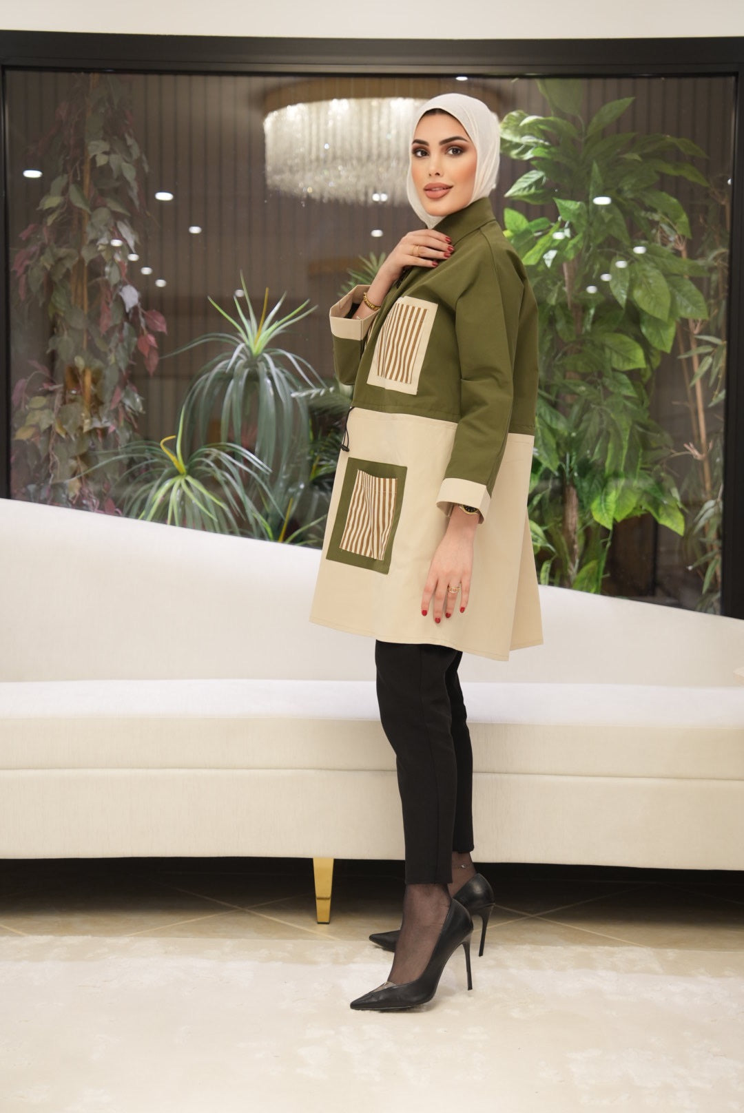 Shirt Model 1110 - Parachute - Olive & Cream Beige