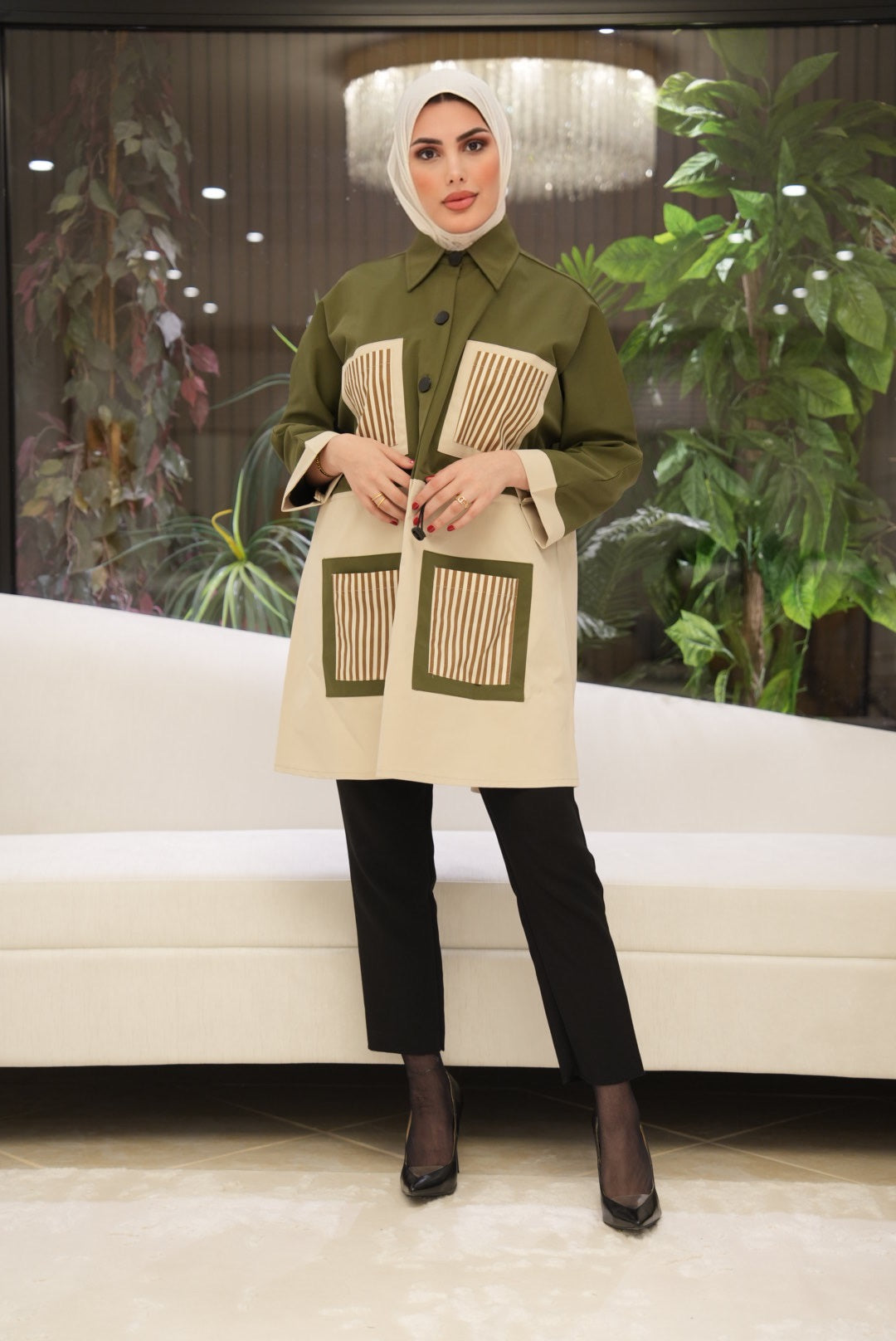 Shirt Model 1110 - Parachute - Olive & Cream Beige
