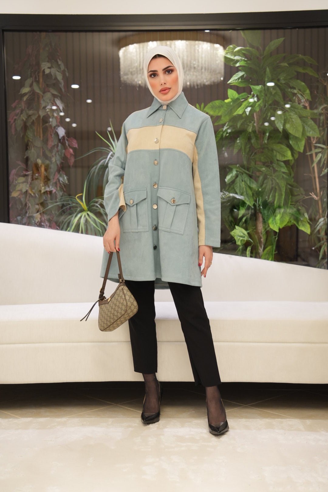 Shirt Model 1112 - Chamois - Light Blue & Cream Beige