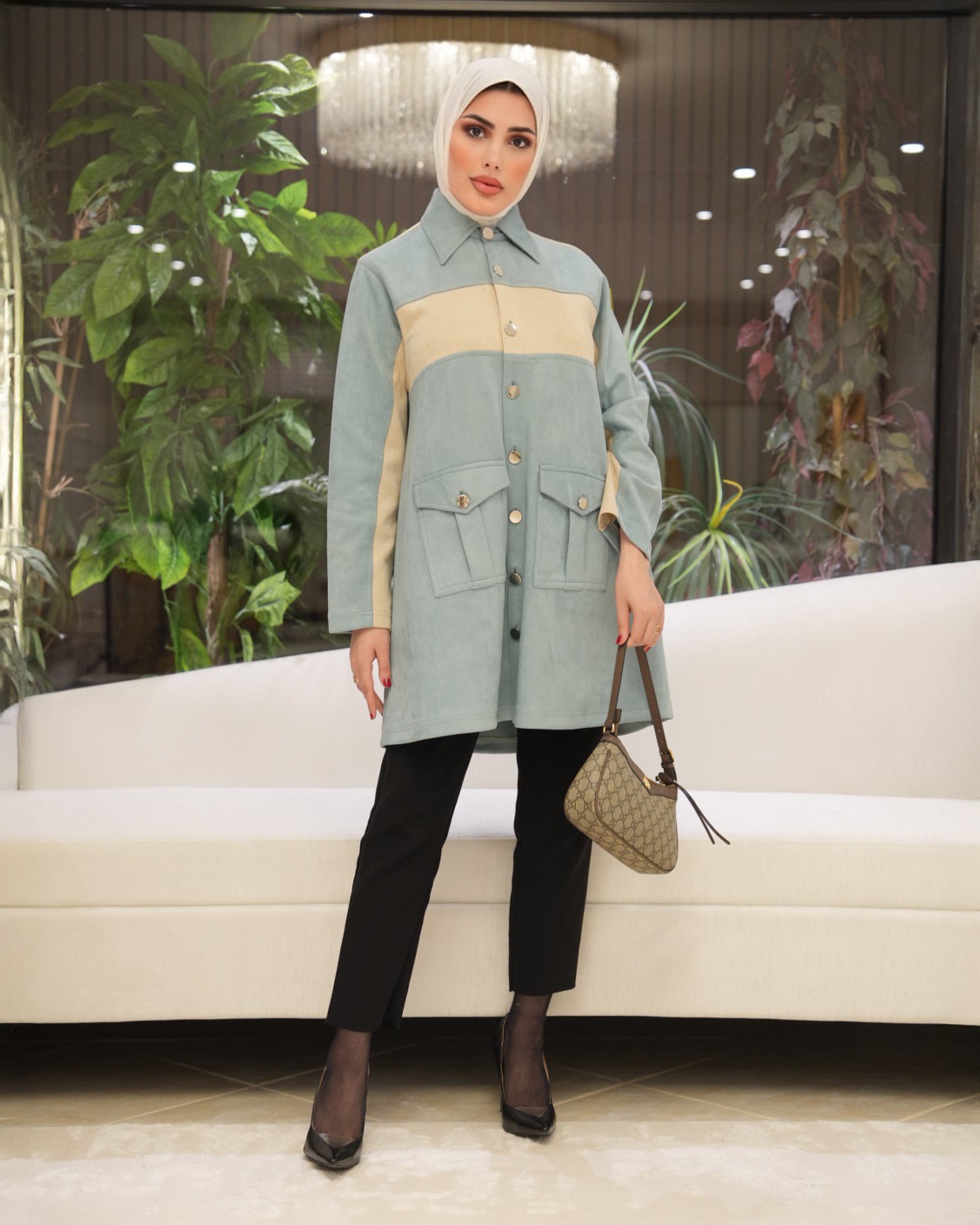 Shirt Model 1112 - Chamois - Light Blue & Cream Beige