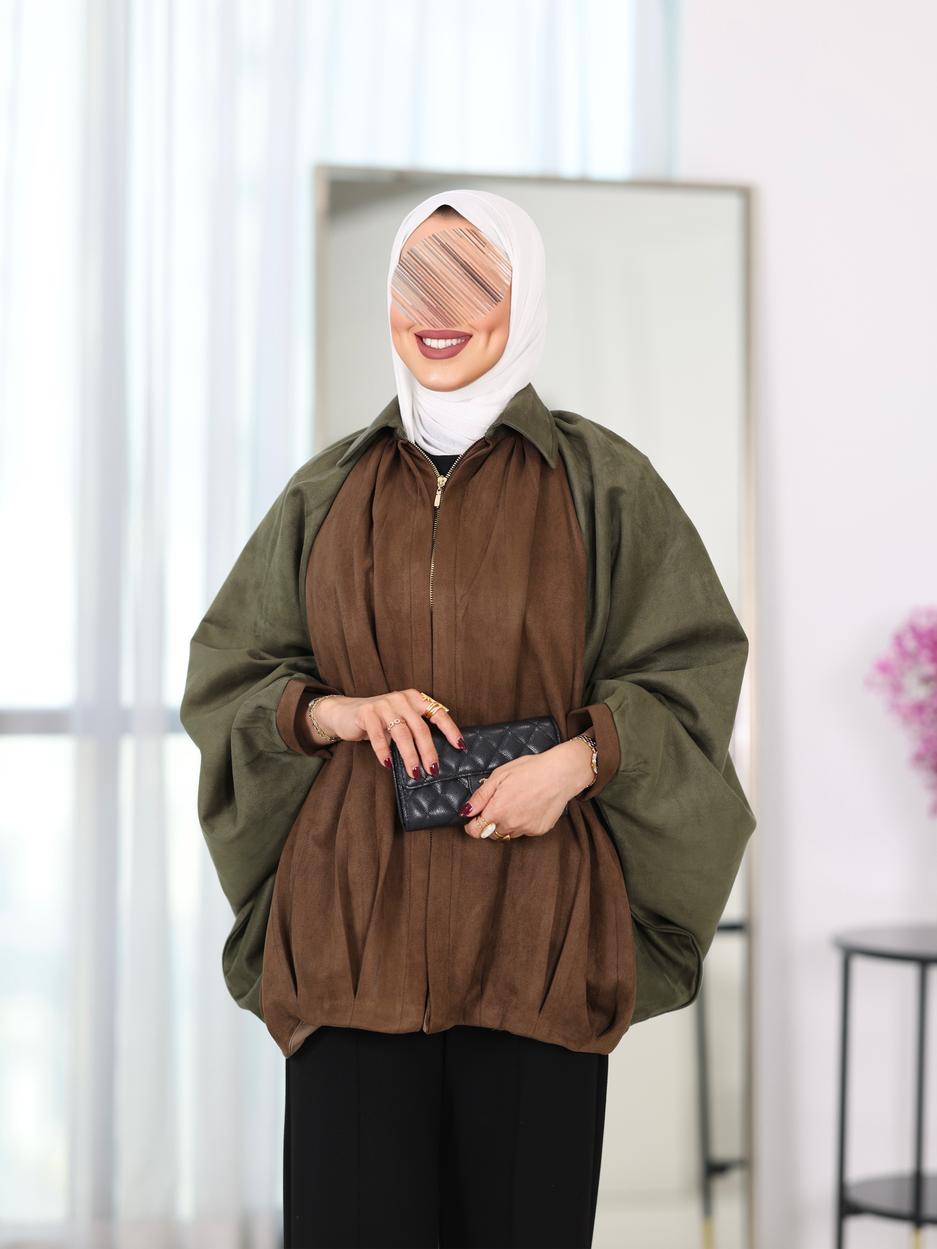 Shirt Model 1114 - Chamois - Olive Green & Brown