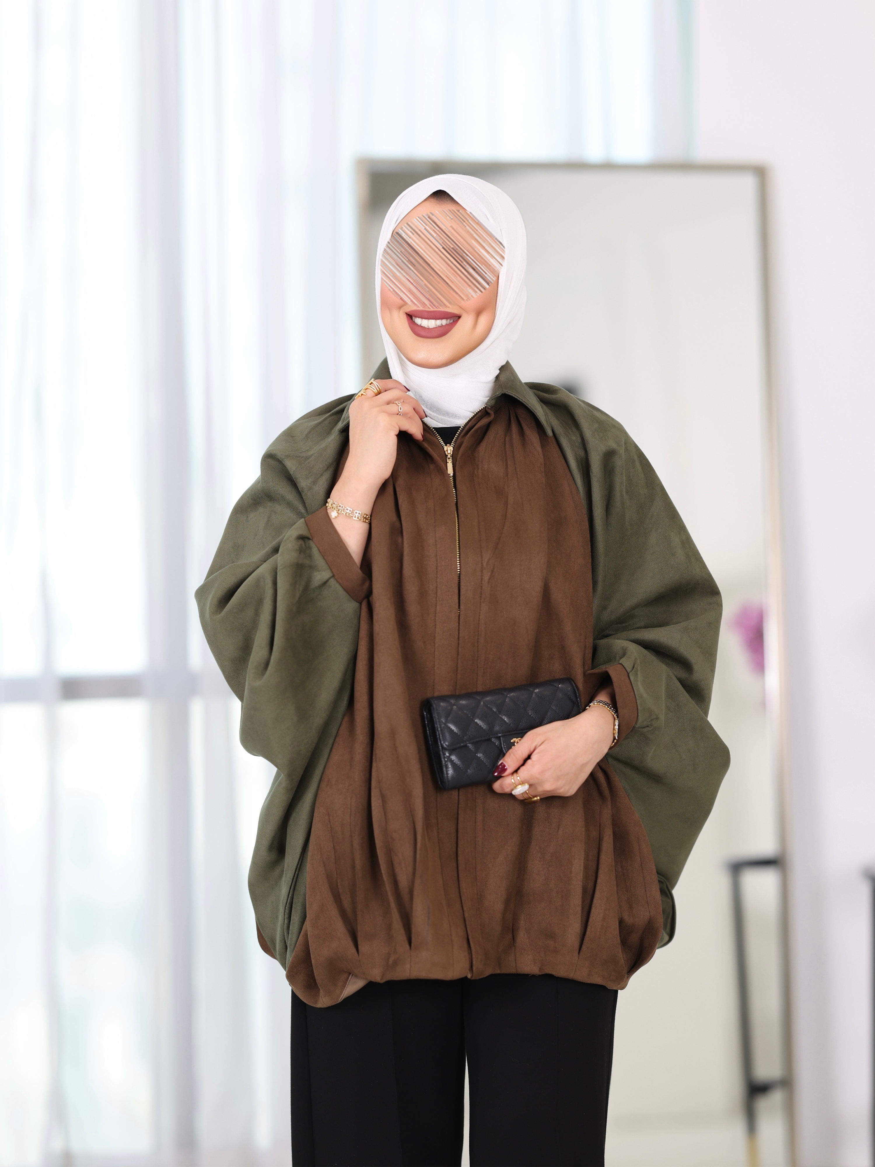 Shirt Model 1114 - Chamois - Olive Green & Brown