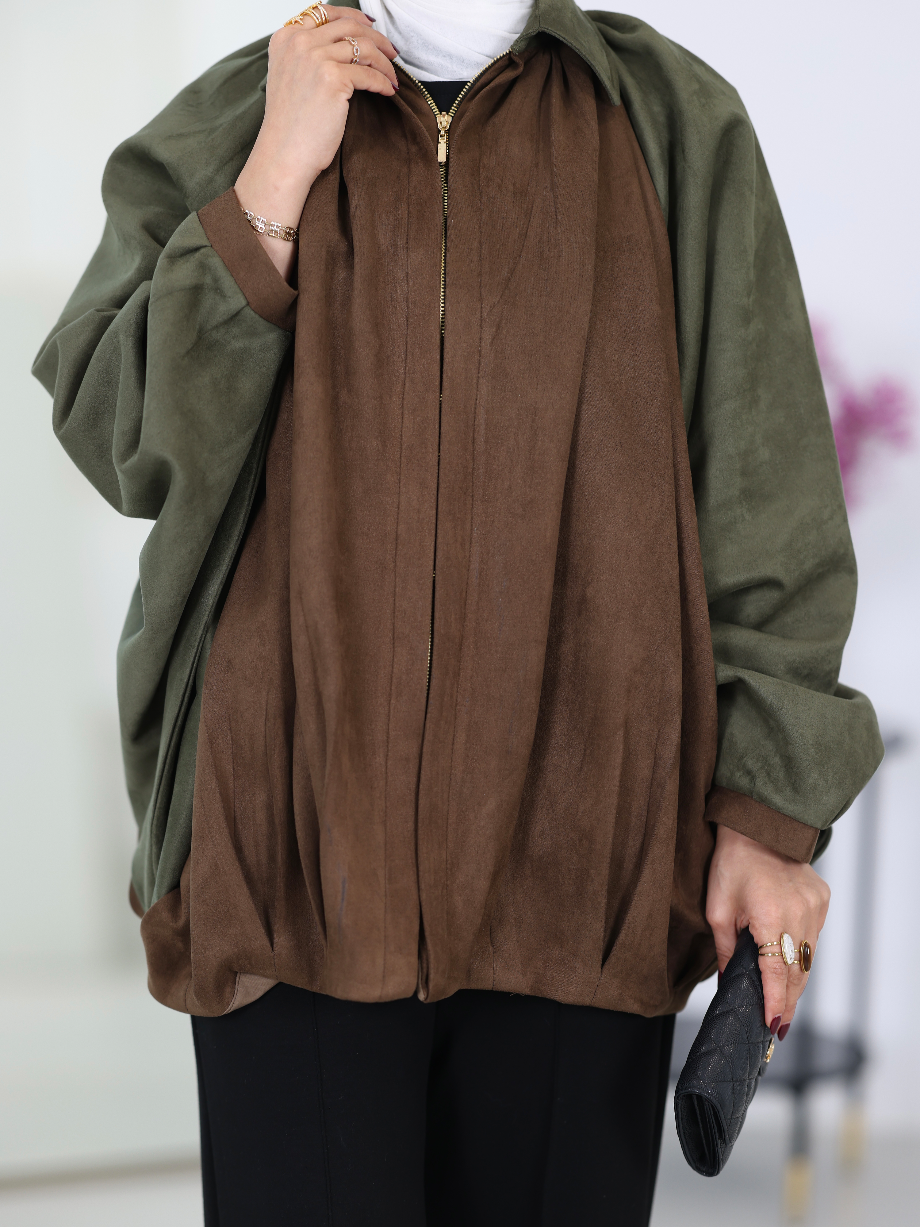 Shirt Model 1114 - Chamois - Olive Green & Brown