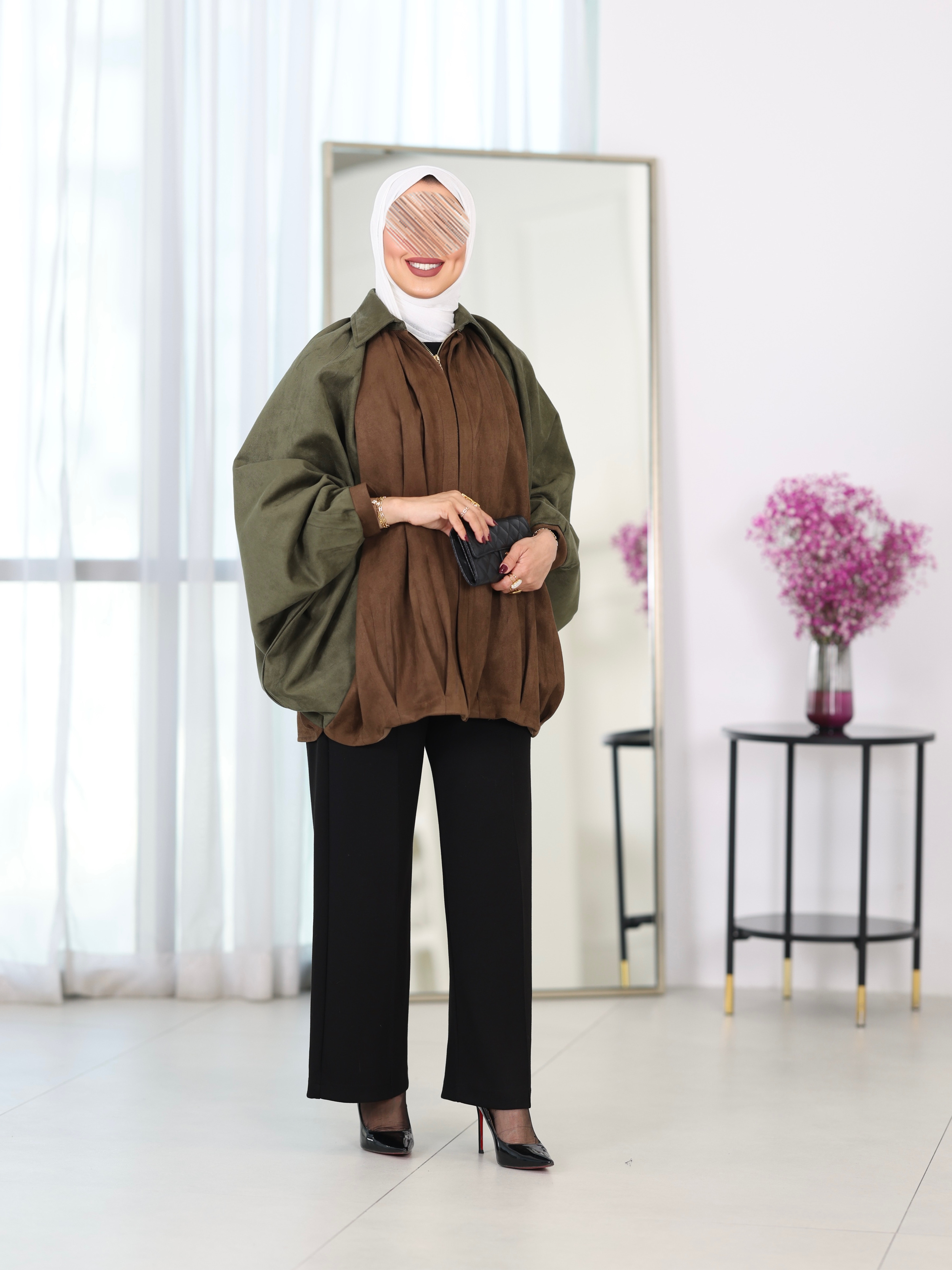 Shirt Model 1114 - Chamois - Olive Green & Brown