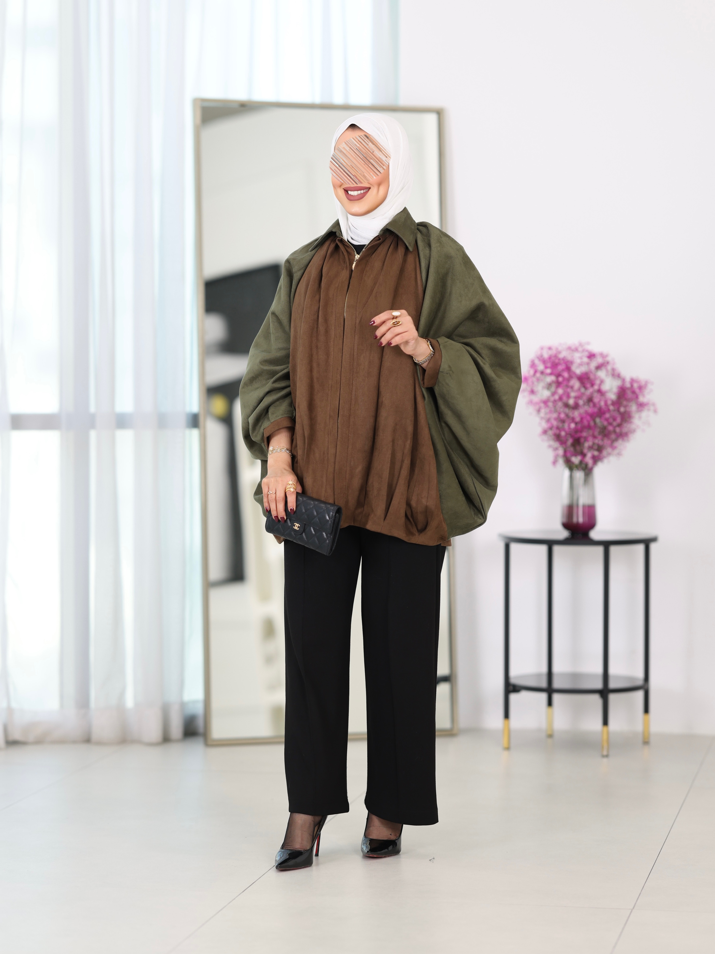 Shirt Model 1114 - Chamois - Olive Green & Brown