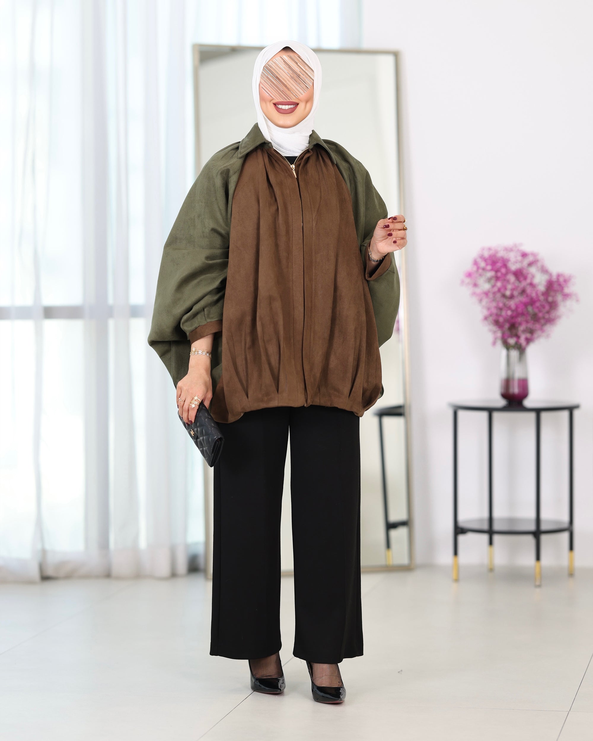 Shirt Model 1114 - Chamois - Olive Green & Brown