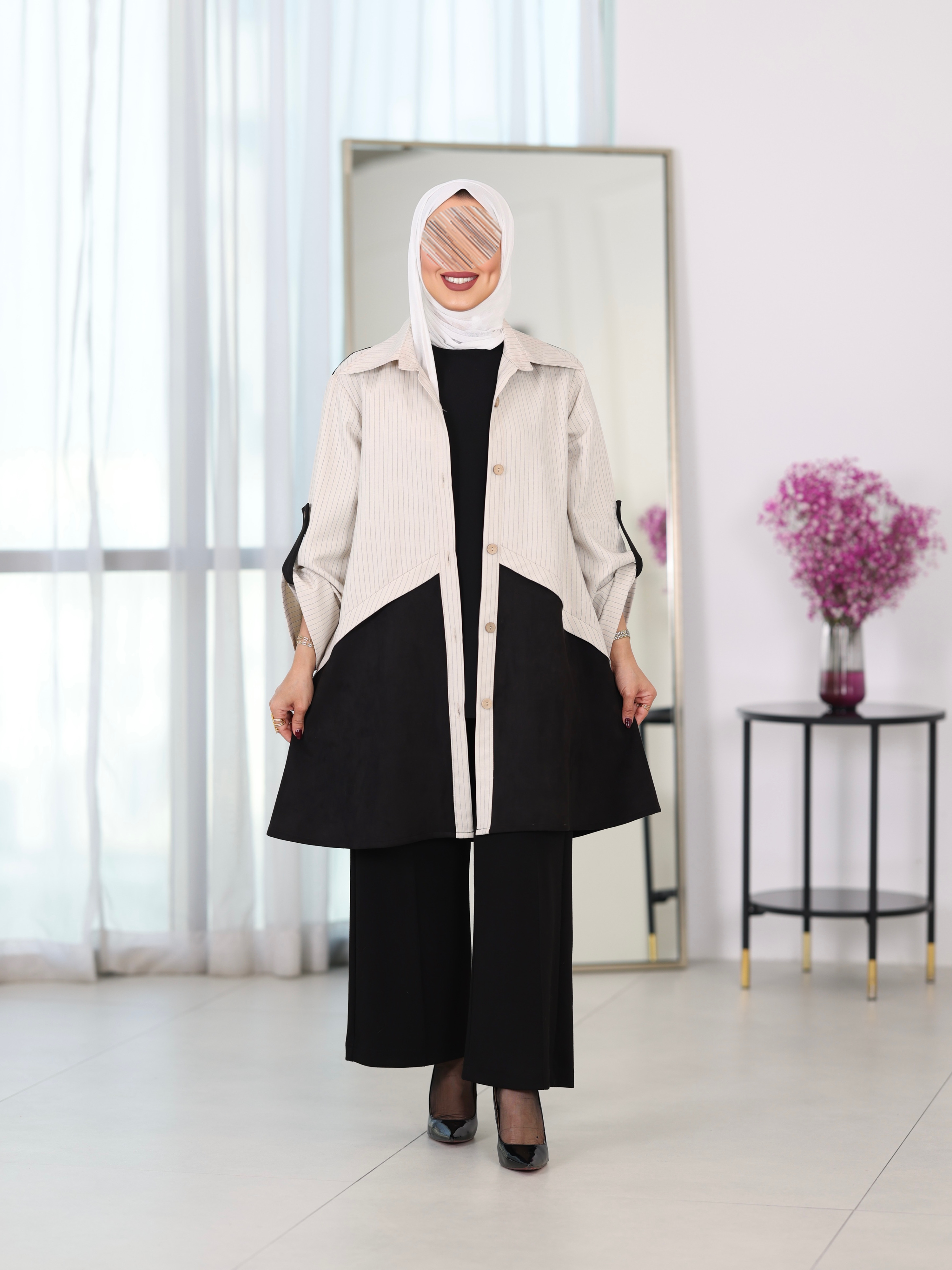 Shirt Model 1115 - Chamois - Cream Beige & Black