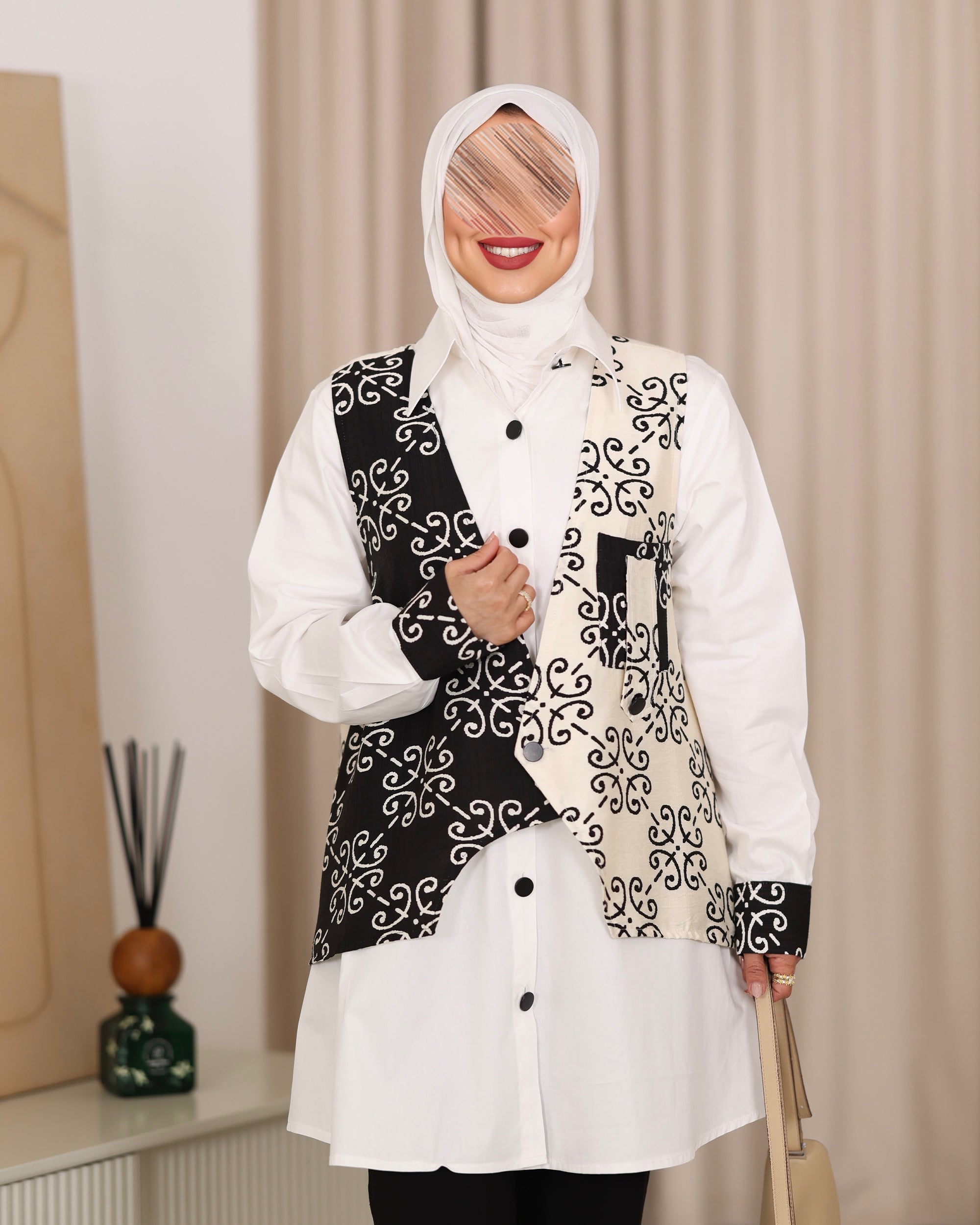 قميص و فيست موديل 1117 - بوبين - أسود وأبيض