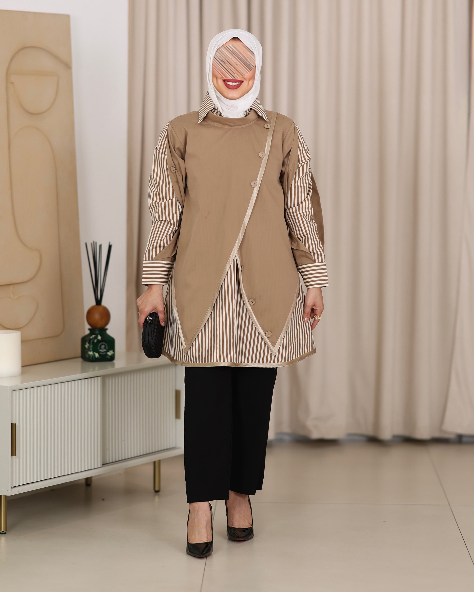 قميص موديل 1119 - بوبين - بيج