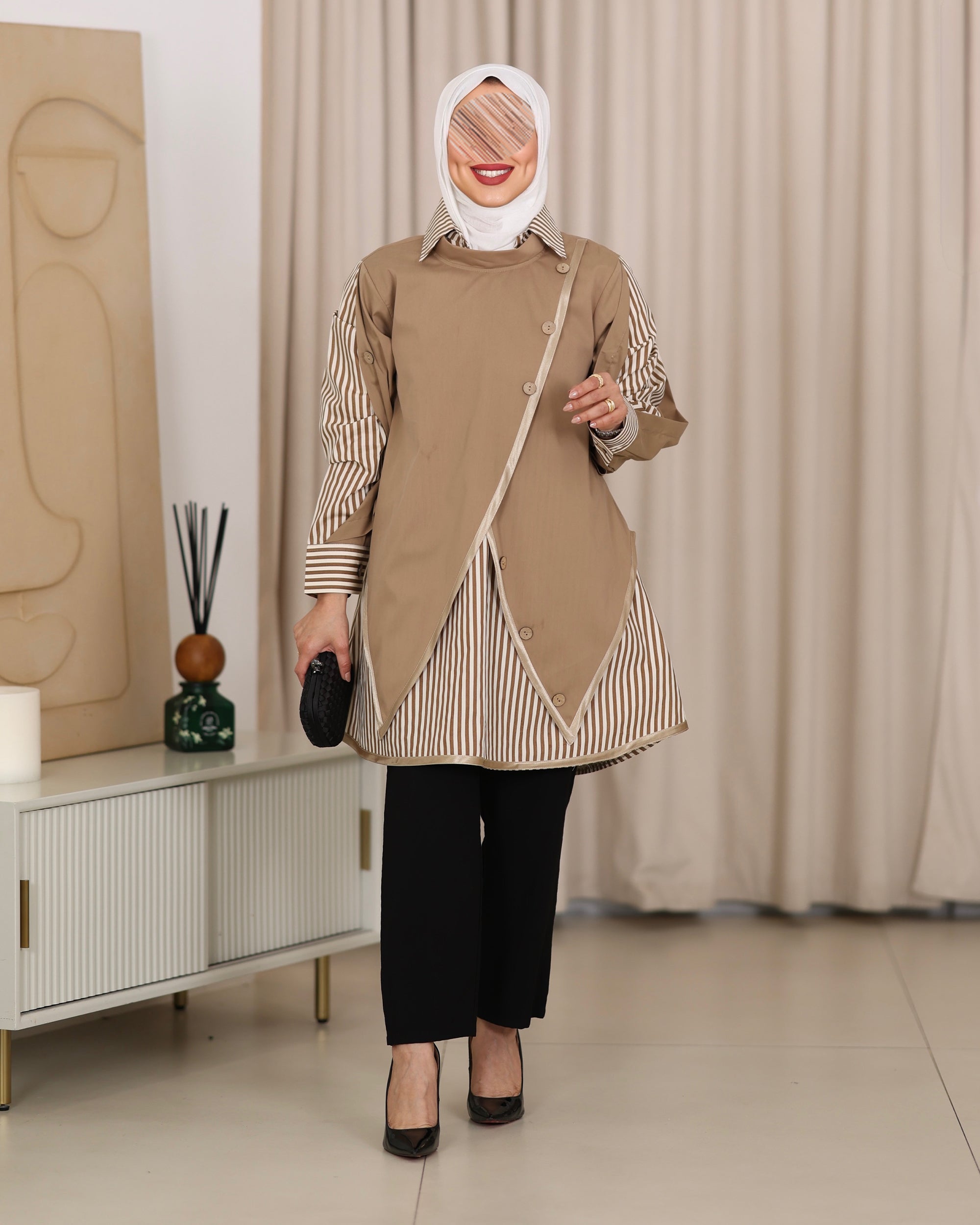 قميص موديل 1119 - بوبين - بيج