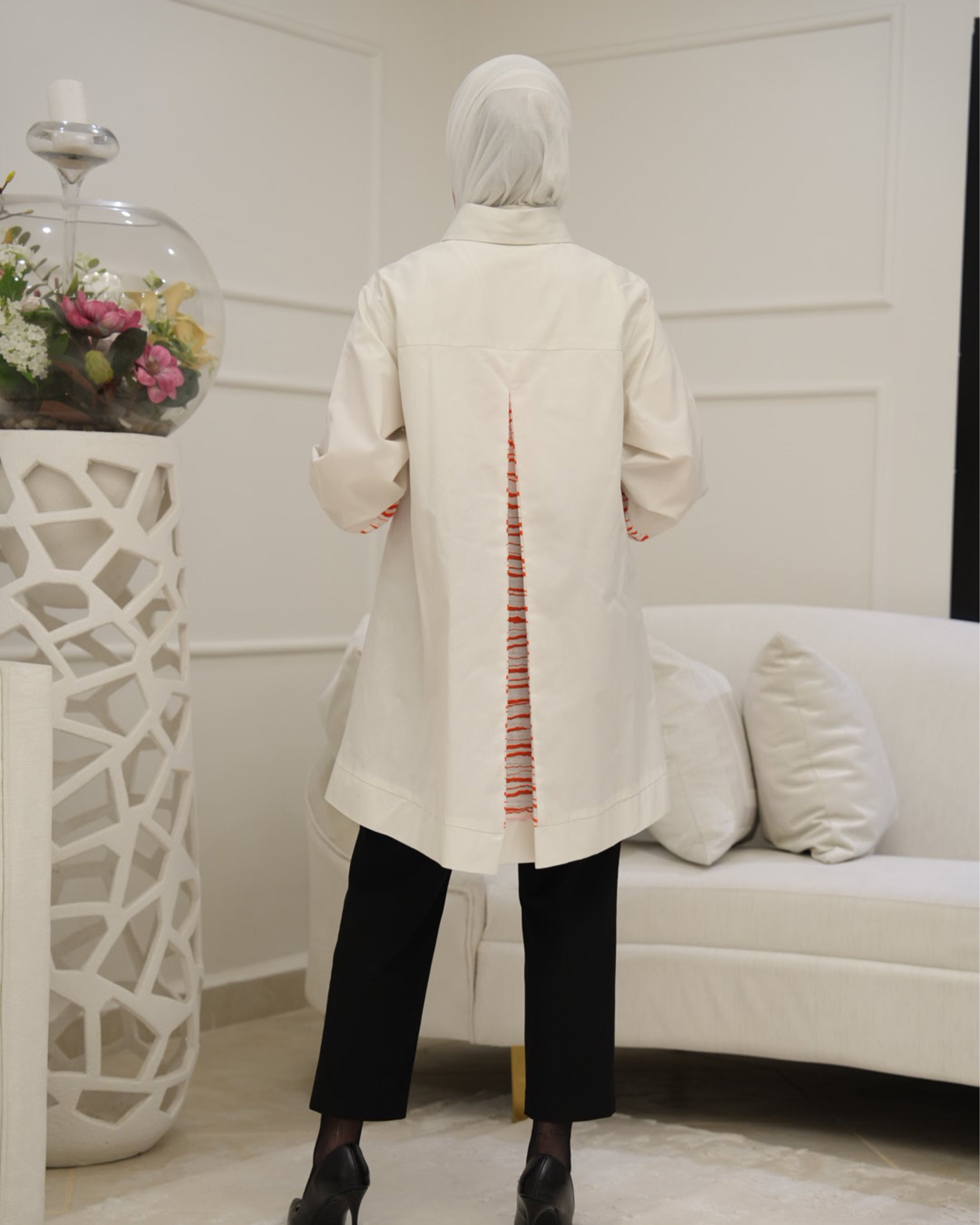 Shirt Model 1129 - Poplin - White & Orange