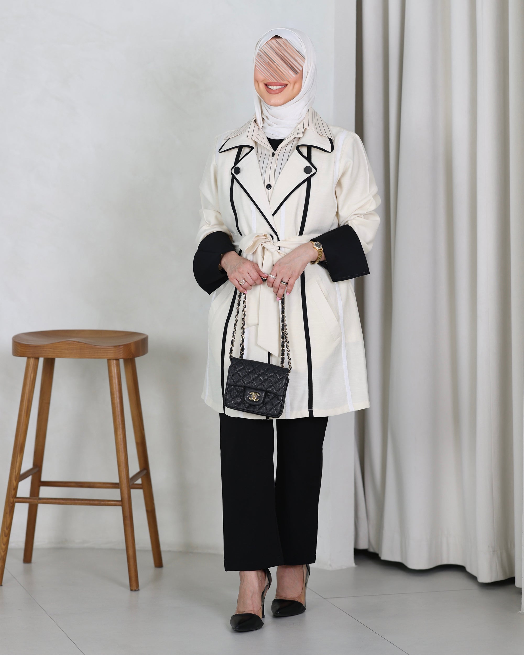 Shirt Model 1136 - Linen - Ivory & Black