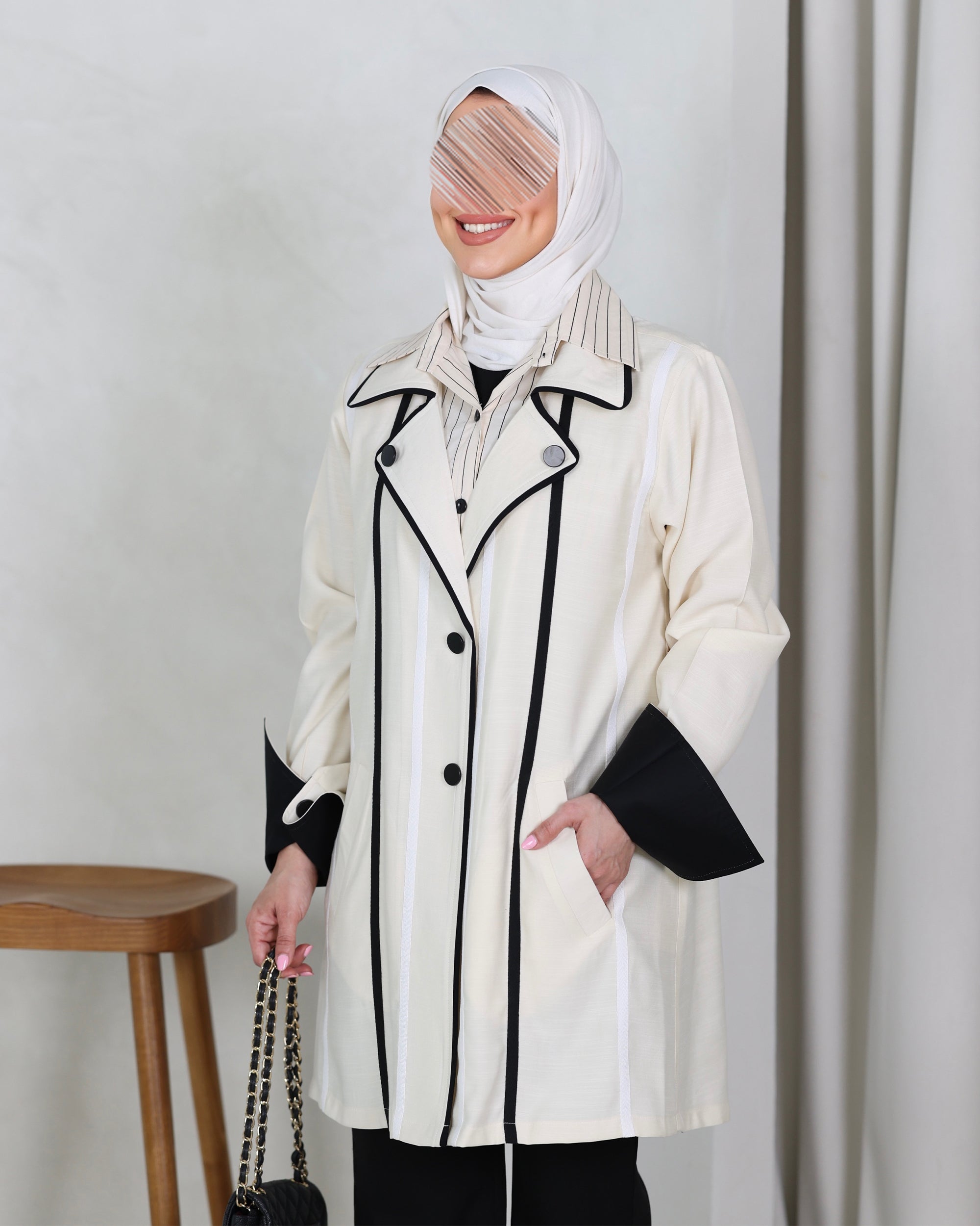 Shirt Model 1136 - Linen - Ivory & Black